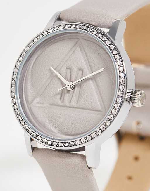 Missguided logo dial watch with embellishment in silver