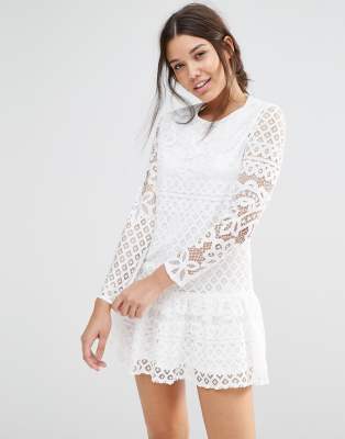 white frill hem lace bodycon dress