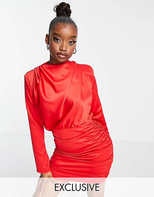 Missguided long sleeve mini dress with high neck in red