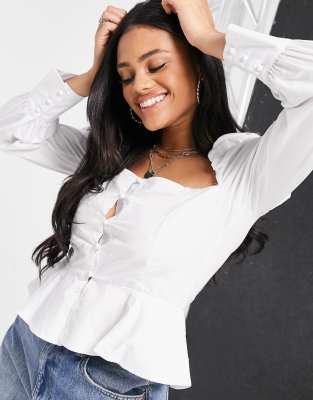 white peplum blouse long sleeve