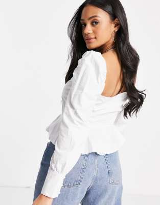 white peplum blouse long sleeve