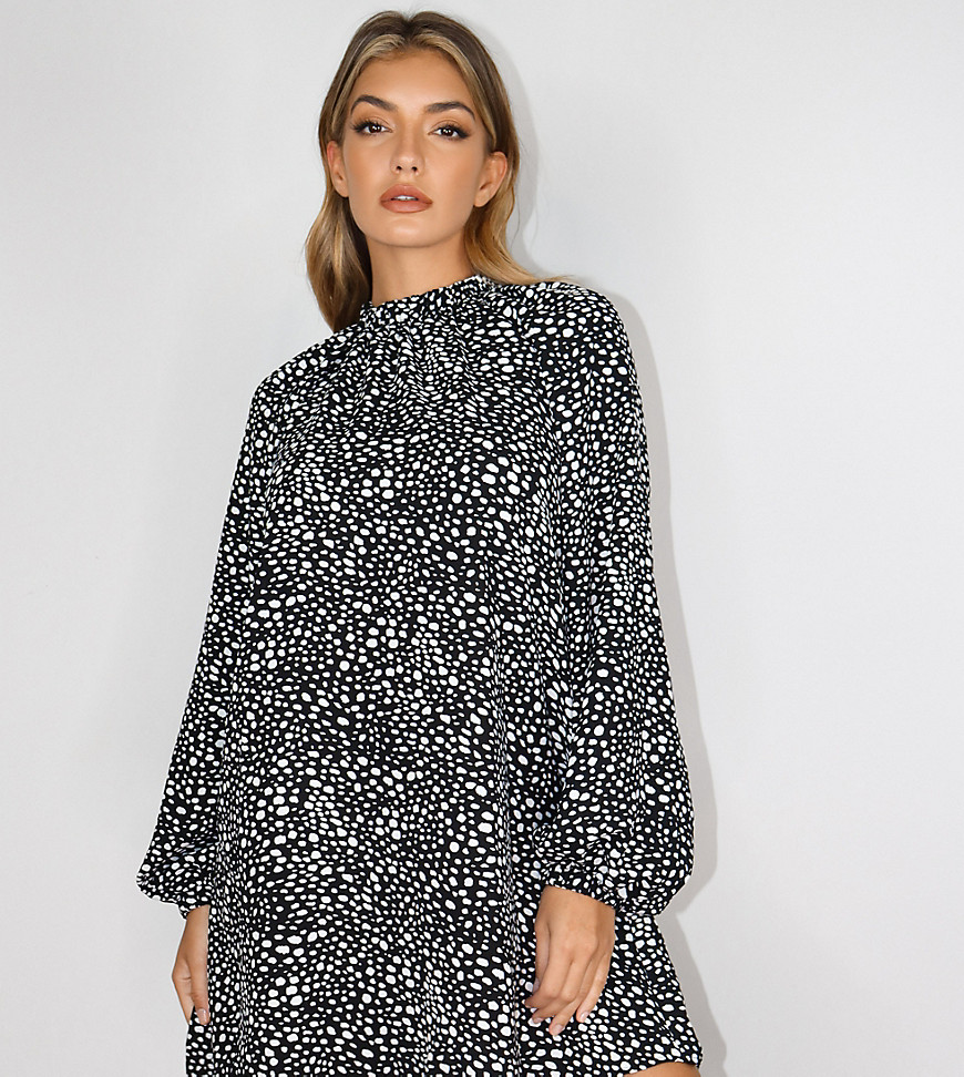 Missguided long sleeve shift dress with high neck in dalmatian-Multi