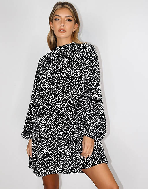 Missguided long sleeve shift dress with high neck in dalmatian | ASOS