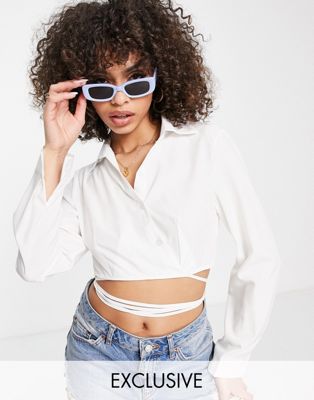 Missguided long sleeve shirt with asymmetric buttons in white