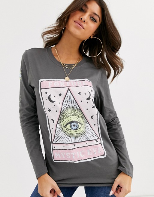 Missguided long sleeve t-shirt with graphic print in grey