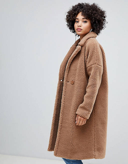 Missguided longline borg coat in brown