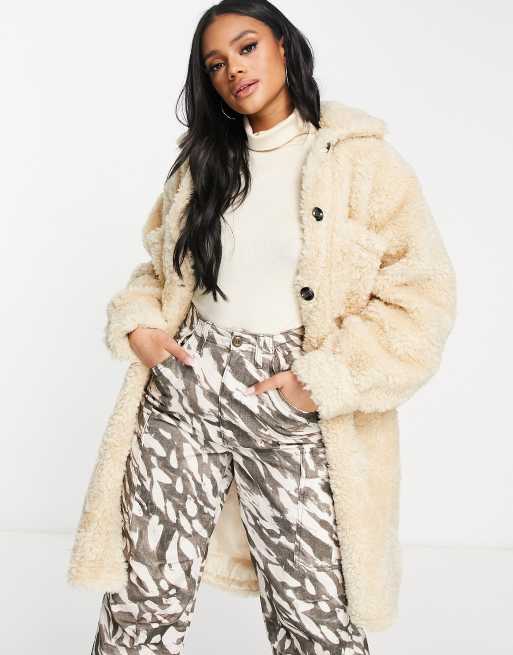 Missguided longline borg coat in cream