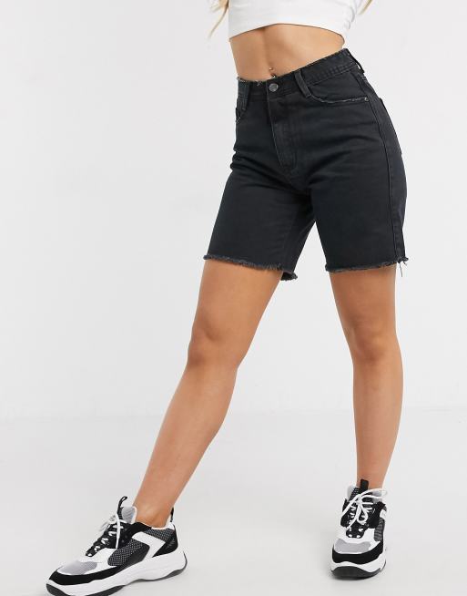 Womens long black sales denim shorts