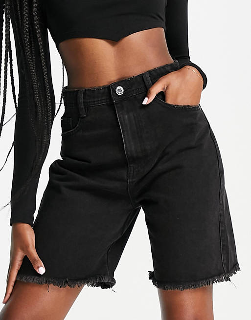 Missguided longline denim shorts in black