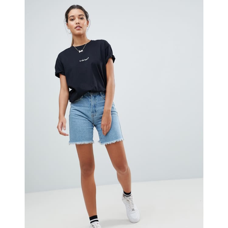 Missguided longline denim shorts hot sale