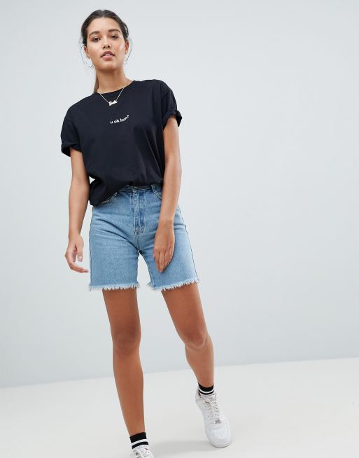 Beperken Naar boven Onderverdelen Missguided Longline Denim Shorts | ASOS