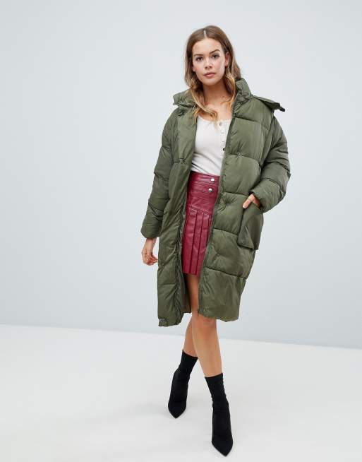 Missguided longline padded jacket in khaki ASOS