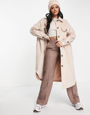 Missguided Longline shacket in stone
