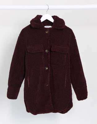 Missguided longline Sherpa trucker coat in dark red