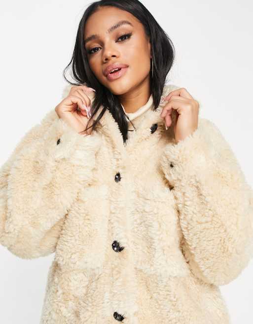 Missguided white 2024 teddy coat