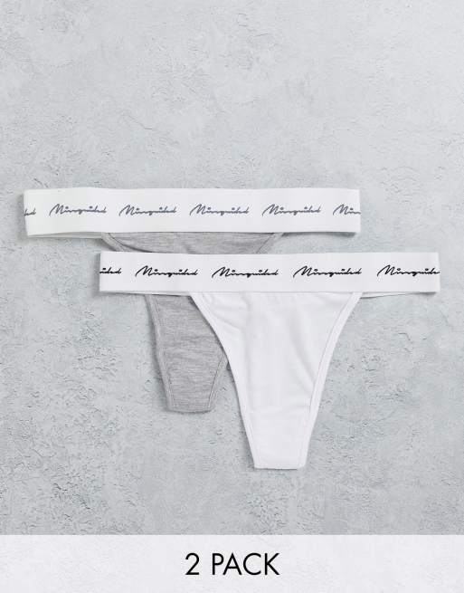 Missguided - Lot de 2 strings en jersey avec bande logo - Gris et blanc