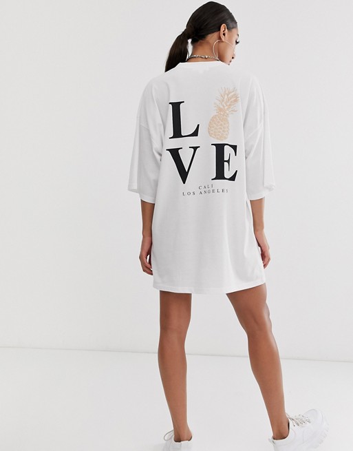 Missguided love back graphic t-shirt dress in white