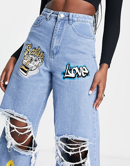 Lichaam Overname genade Missguided love graffiti style jeans in blue | ASOS