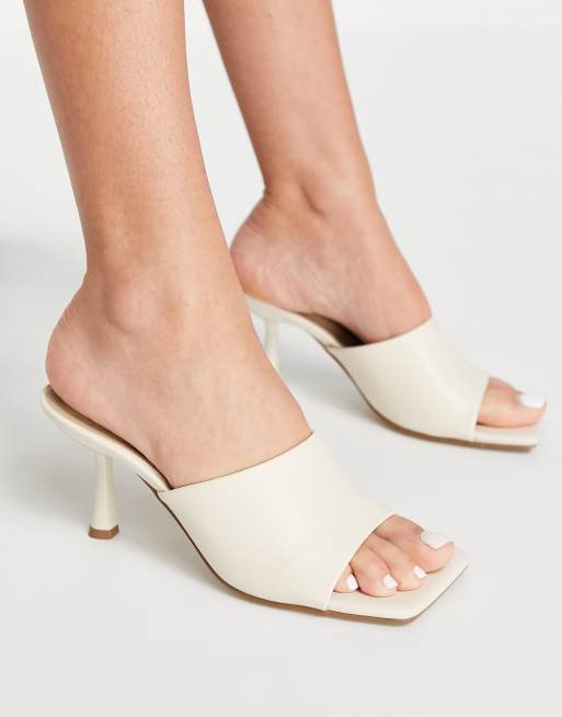 tropez square toe quilted heel mule in white faux leather