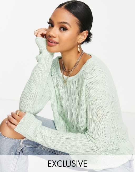 Missguided - Maglione con spalle scoperte verde salvia - LGREEN