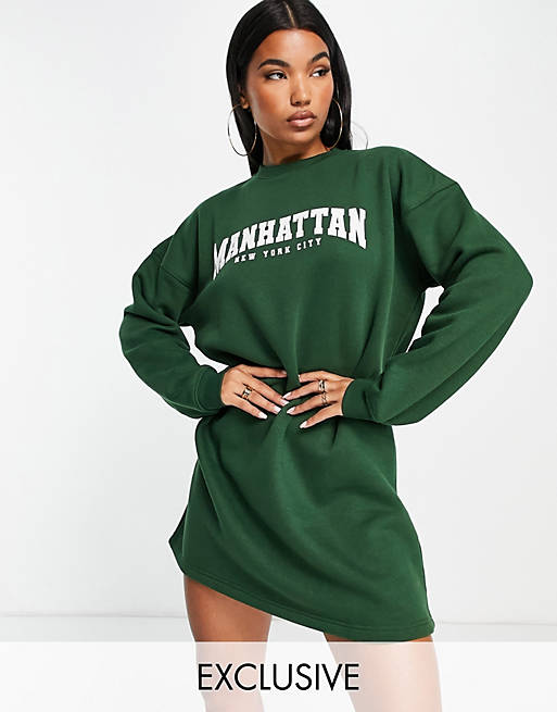  Missguided Manhattan graphic sweater midi dress in green 