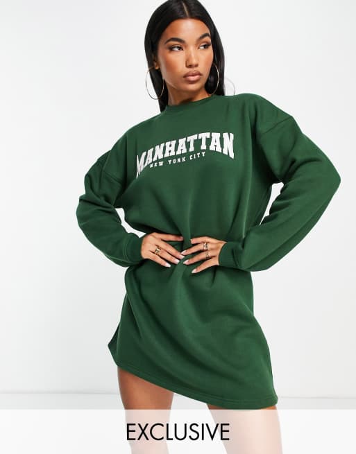 Missguided - Manhattan - Midi-sweaterjurk met print in groen