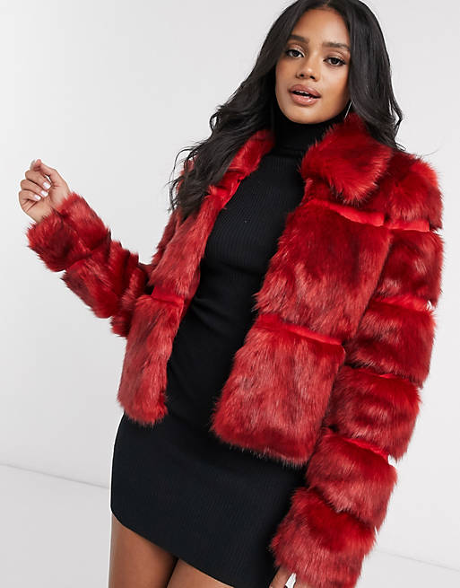 Asos Manteau en fausse fourrure rouge-noir motif l\u00e9opard style extravagant Mode Manteaux Manteaux en fausse fourrure 