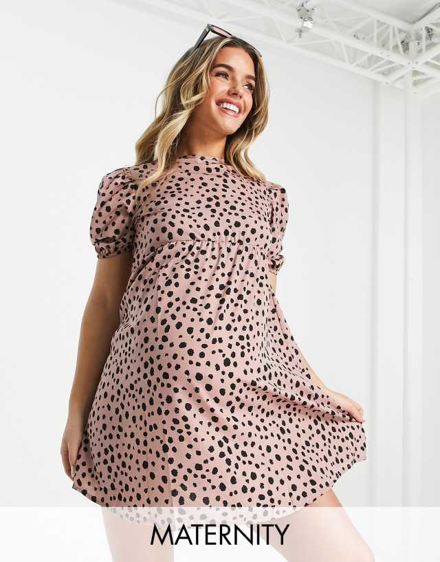 Missguided Maternity animal print smock mini dress in brown