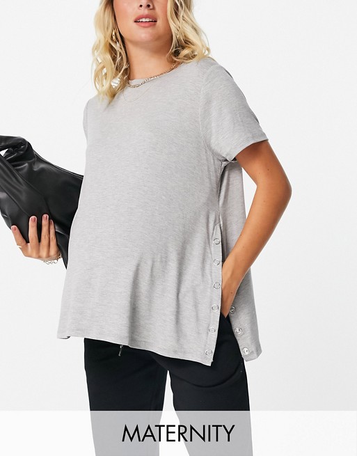 Missguided Maternity basics nursing t-shirt with popper side in grey marl