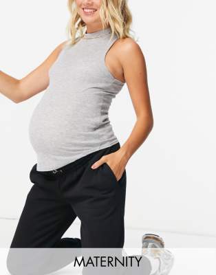 Missguided Maternity Missguided Maternity basics ribbed top with high neck in grey marl