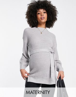 Missguided Maternity belted jumper in grey