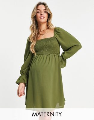 Missguided Maternity mini smock dress in khaki