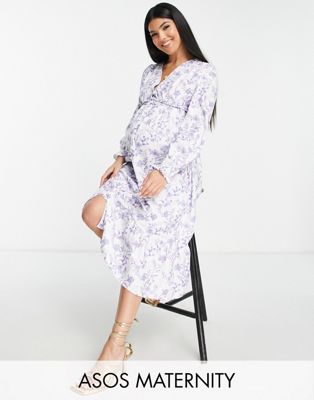 Missguided Maternity button through dress in white floral