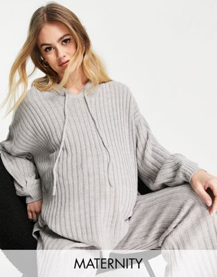 Missguided Maternity co-ord knitted hoodie in grey