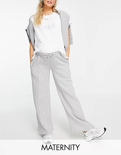 Missguided Maternity co-ord straight leg jogger with pintuck detail in grey marl