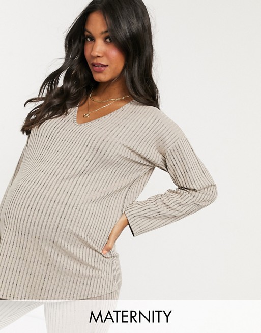 Missguided Maternity co-ord v-neck top in beige
