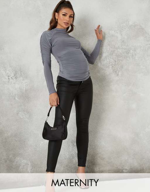 Missguided Maternity coated vice jeans in black ASOS