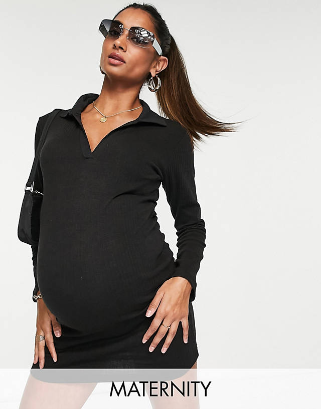 Missguided Maternity - collar detail jersey mini dress in black