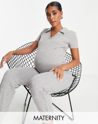 Missguided Maternity collar popper top in grey marl