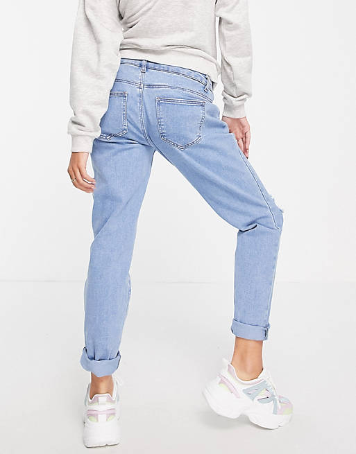 Women Missguided Maternity comfort stretch jeans with thigh rip in mid blue wash 