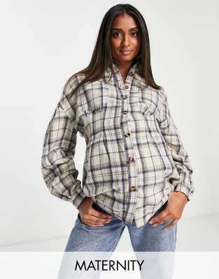 Missguided Maternity corset detail shirt in blue check