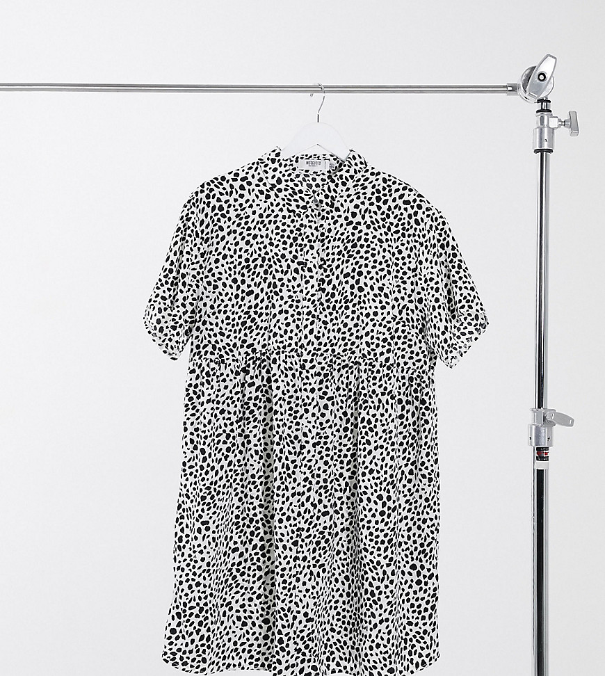 Missguided Maternity – Dalmatinermönstrad skjortklänning i smockad design-Flerfärgad