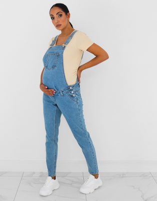 Missguided Maternity Denim Mom Overalls In Blueblues ModeSens