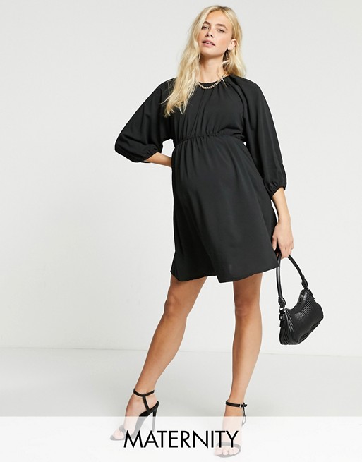 Missguided Maternity dress with puff sleeves in black