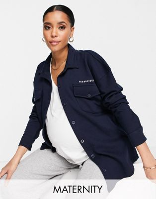 Missguided Maternity embroidered shirt in navy