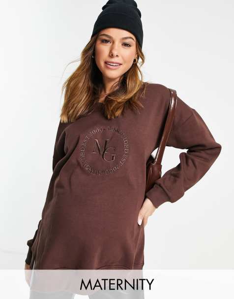 Missguided Maternity embroidered sweatshirt in chocolate - view 1