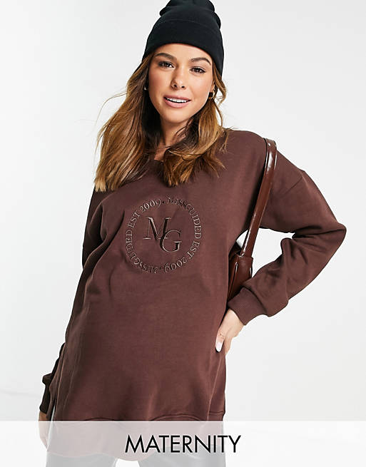  Missguided Maternity embroidered sweatshirt in chocolate 
