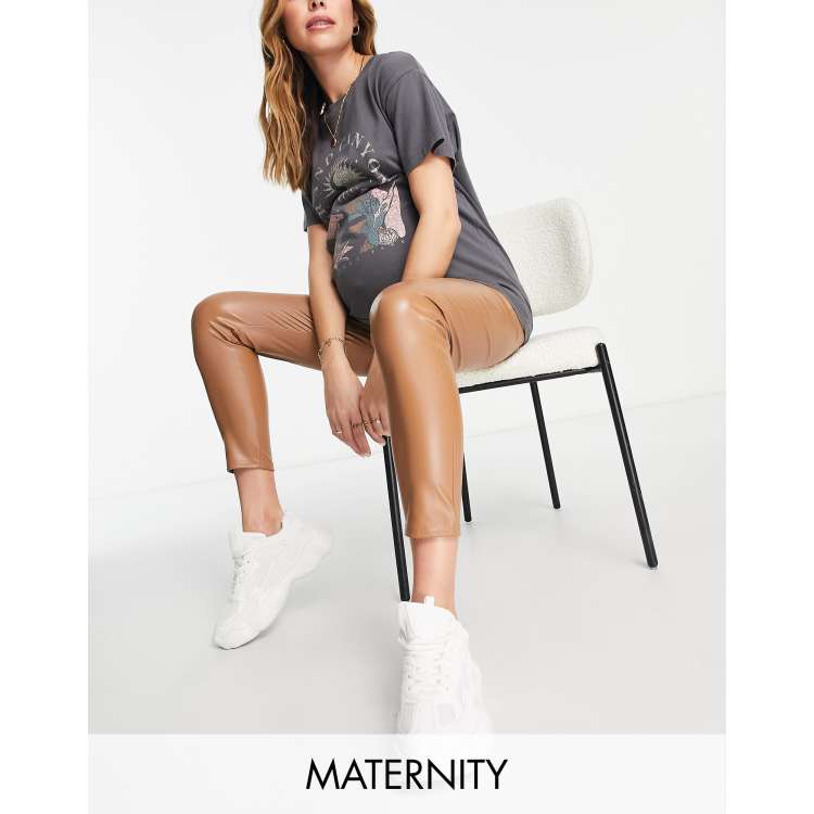 Missguided Maternity faux leather leggings in tan