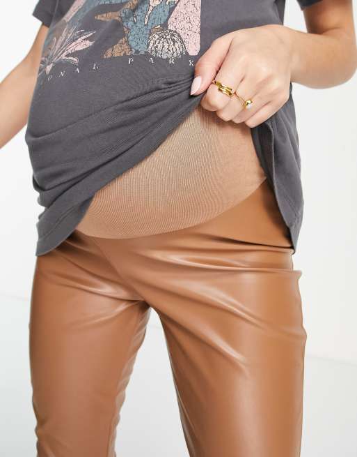 Missguided Maternity Faux Leather Leggings In Tan-White for Women