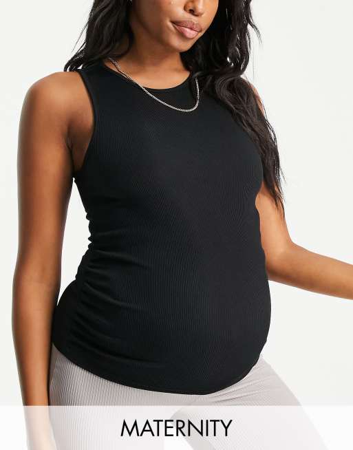 Missguided Maternity - Geribbelde top met racer hals in zwart